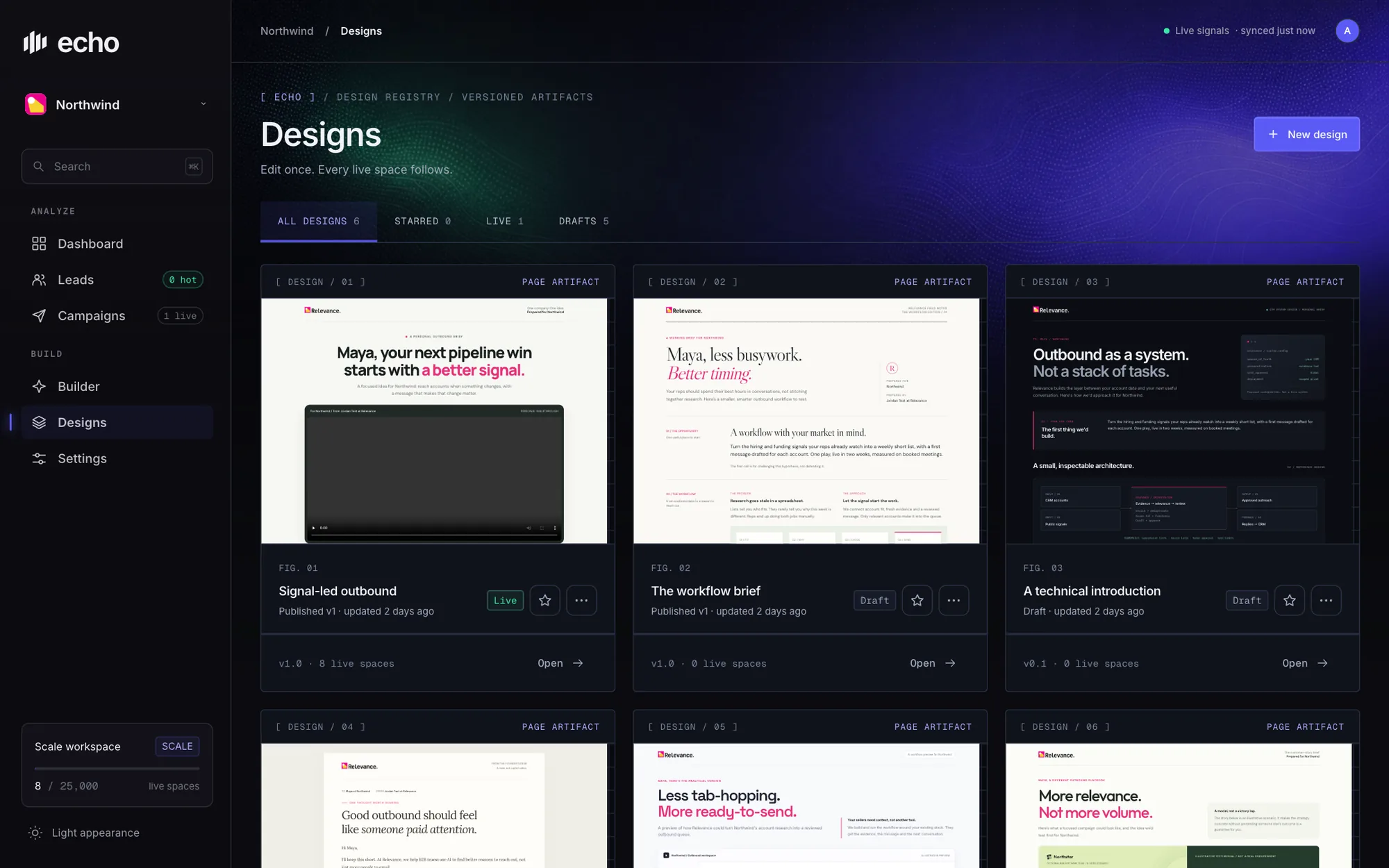 The Designs page