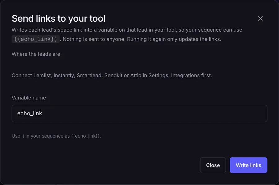 The Send links dialog