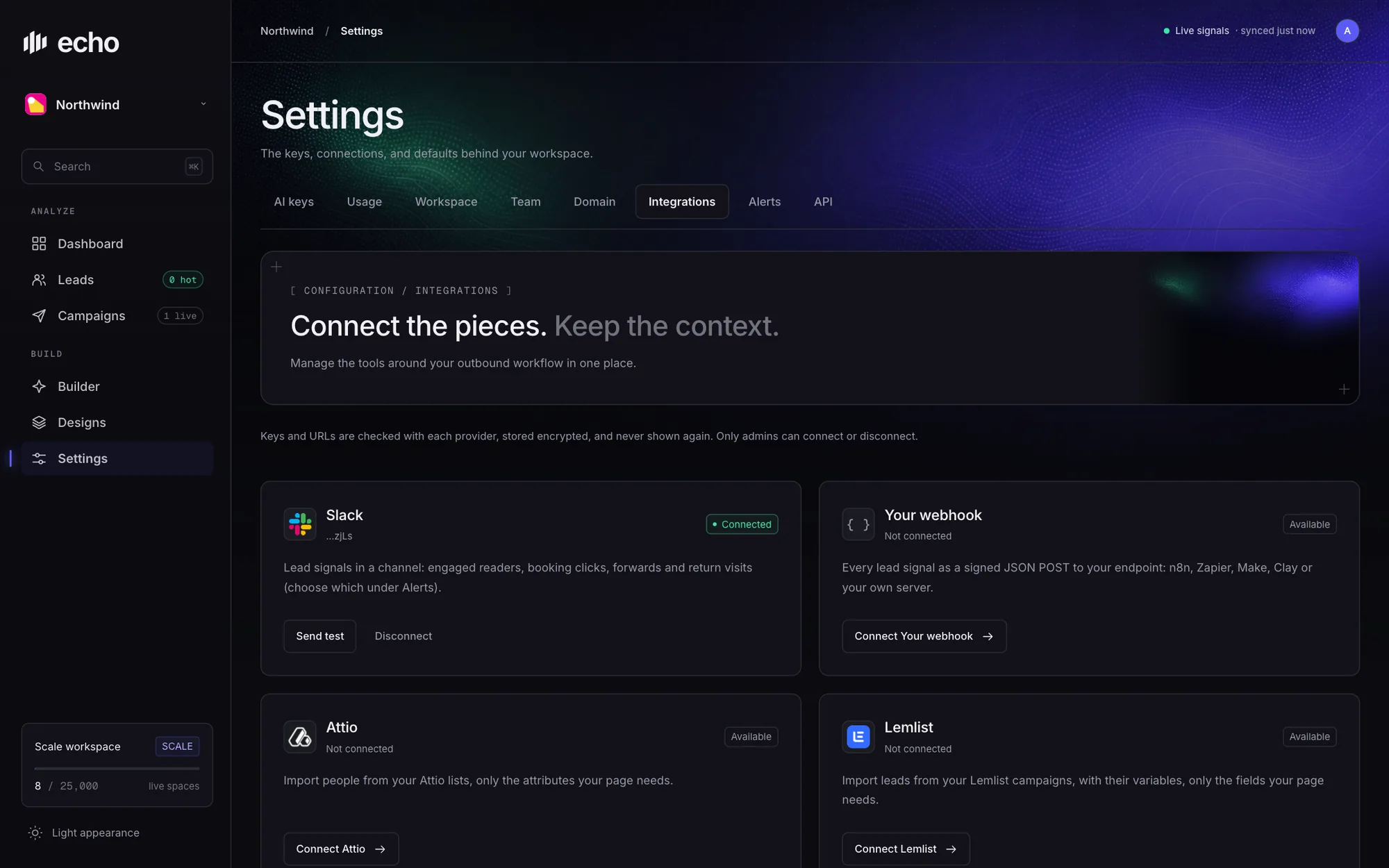 Integrations settings