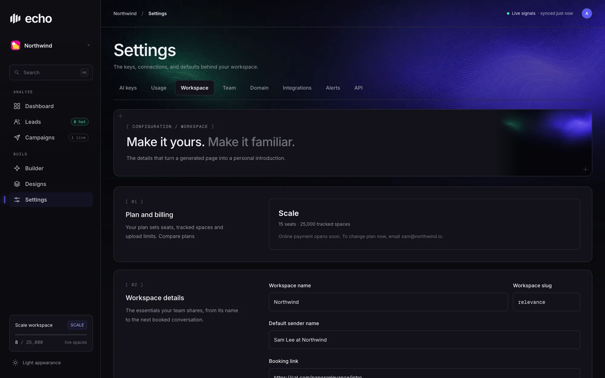 Workspace settings