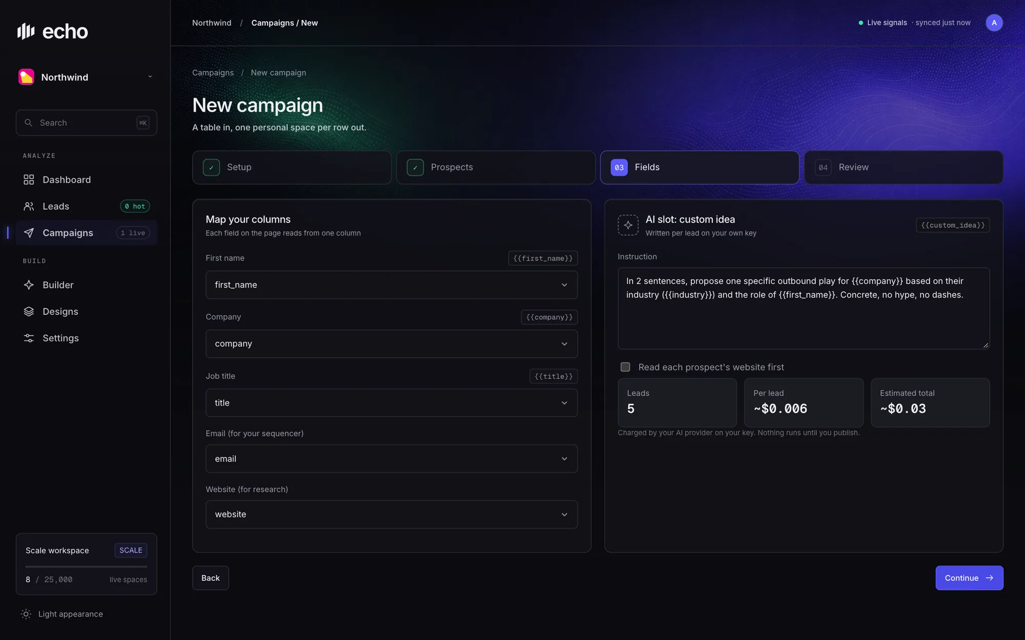 Campaign wizard, step 3